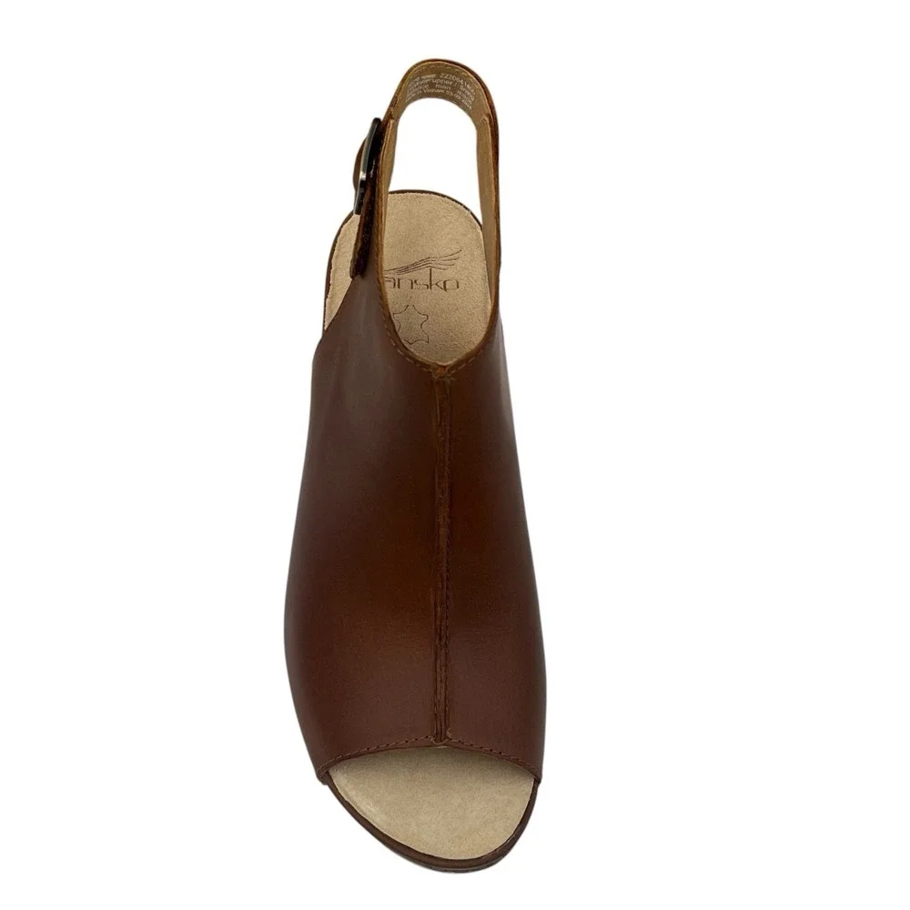 Dansko Womens Lizzy Peep Toe Leather Sandals Size 8.5 EU 39 Tan Brown Slip-on